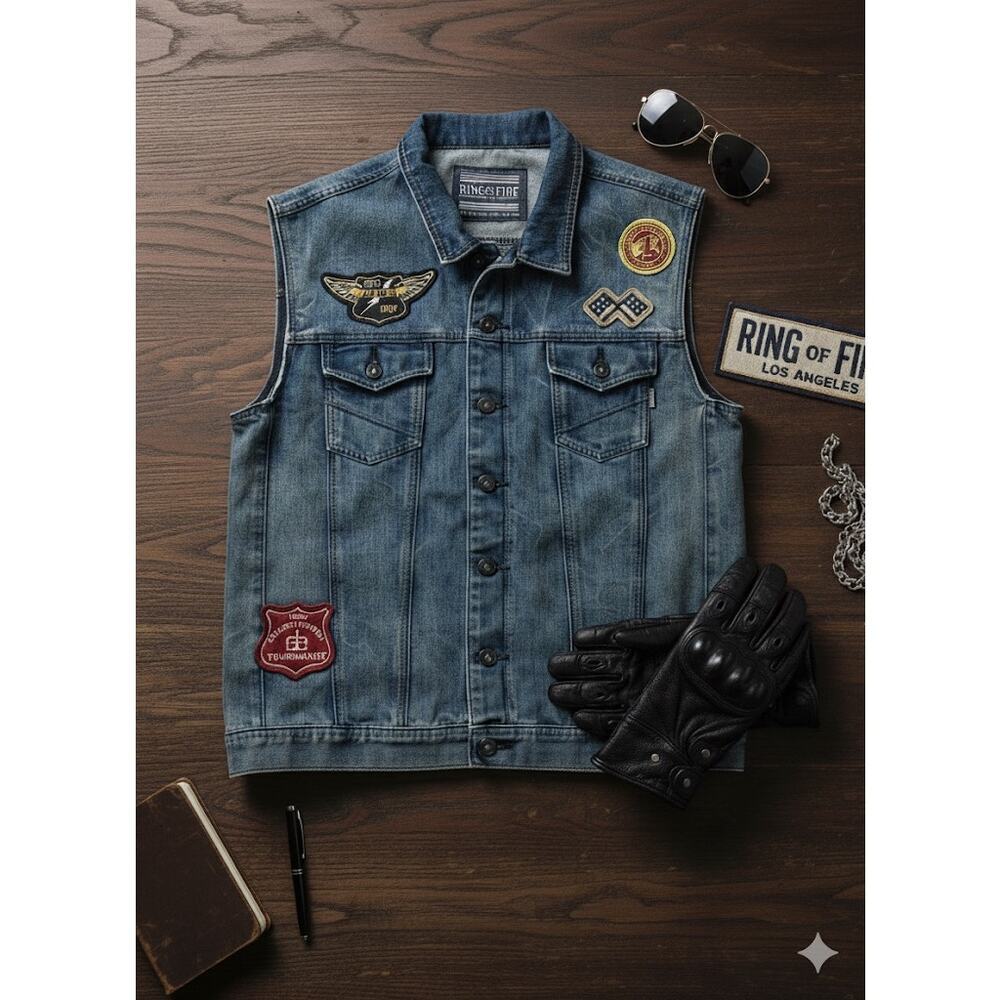 Men’s Ring of Fire Los Angeles Denim Vest XXL
